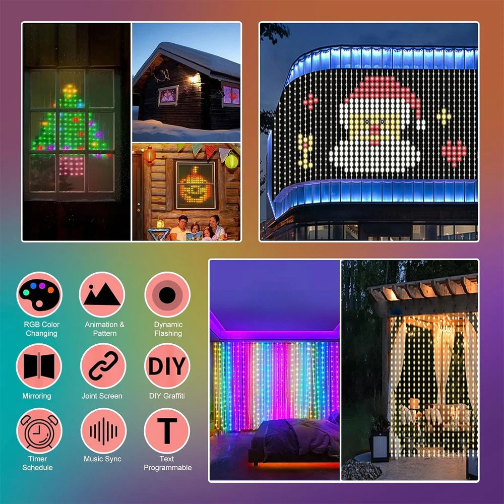 Smart LED Curtain Lights – App-Controlled DIY Text & Picture Window Display