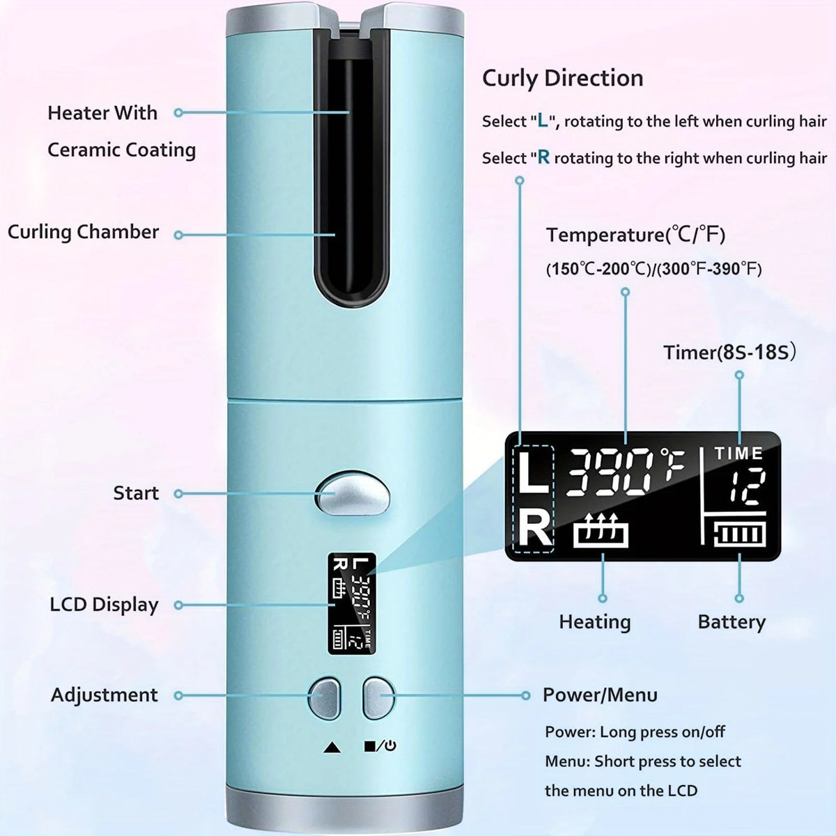 Cordless Auto Curling Iron – 1" Rotating Rechargeable Hair Curler