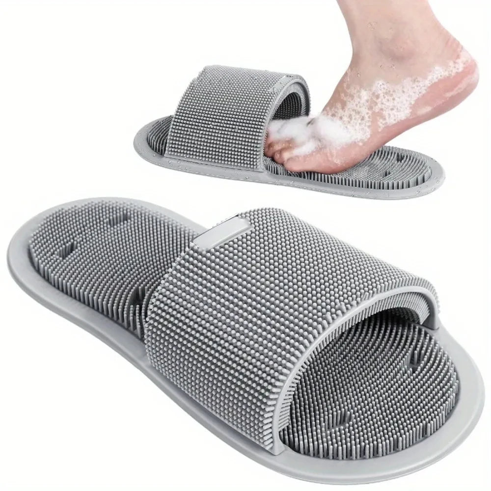 Foot Scrubber Slipper – No-Bend Shower Foot Cleaner with Suction Cups