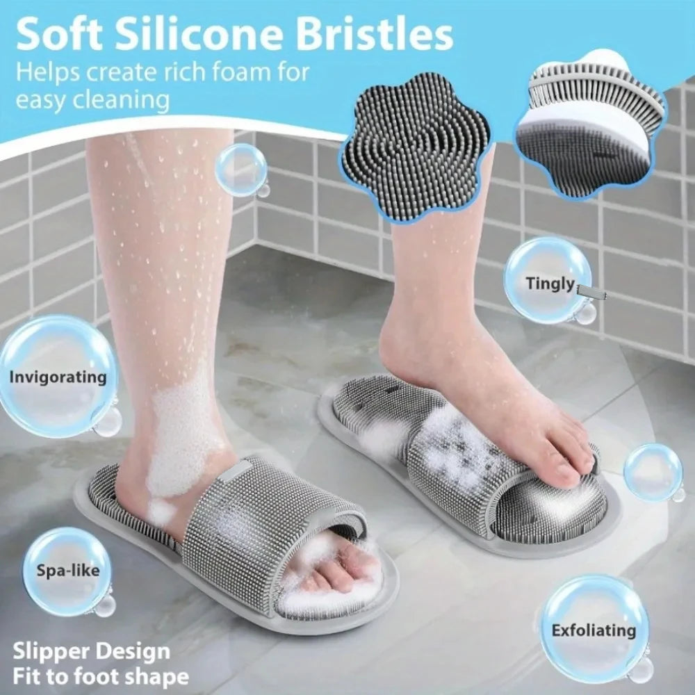 Foot Scrubber Slipper – No-Bend Shower Foot Cleaner with Suction Cups