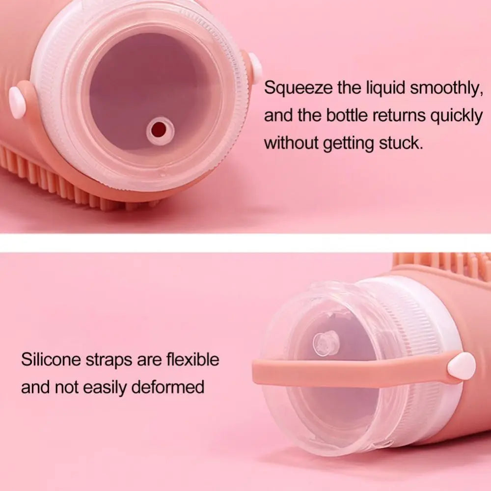 2-in-1 Shower Brush Bottle – Refillable Silicone Body Wash Scrubber, 100ml