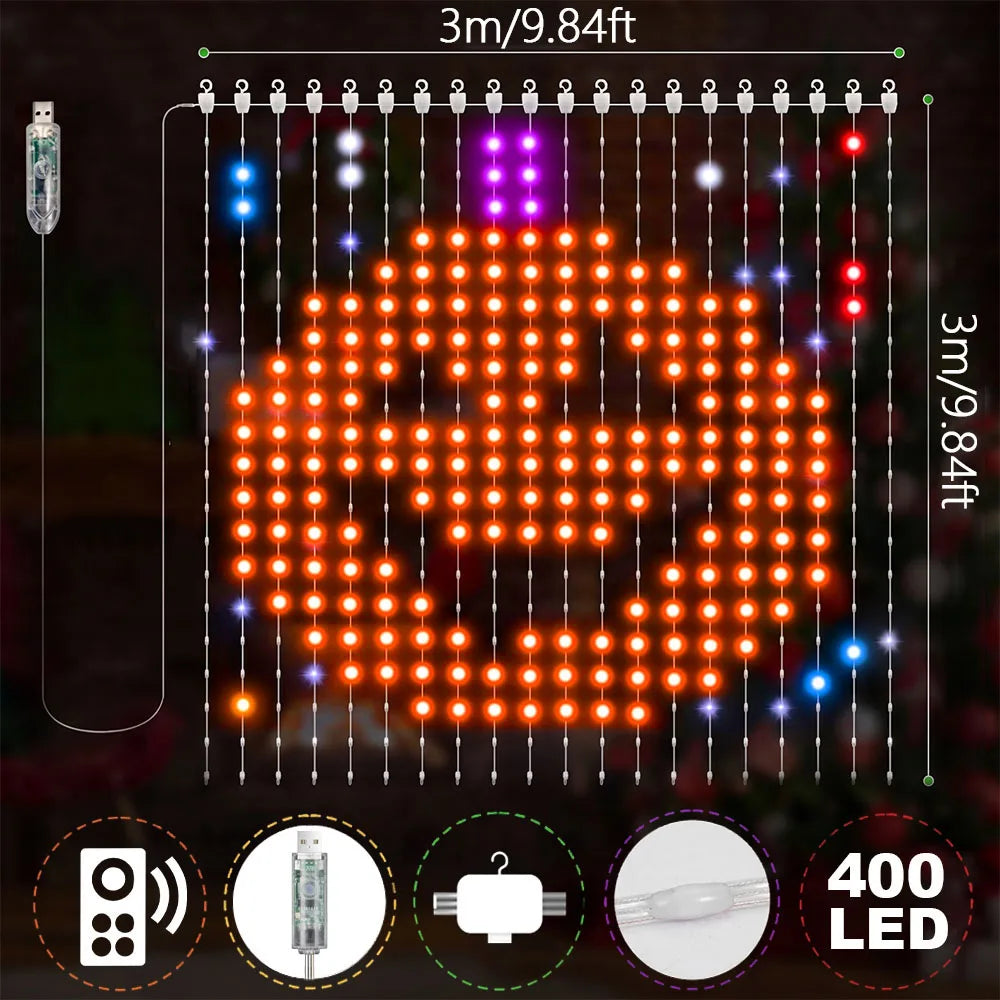 Smart LED Curtain Lights – App-Controlled DIY Text & Picture Window Display