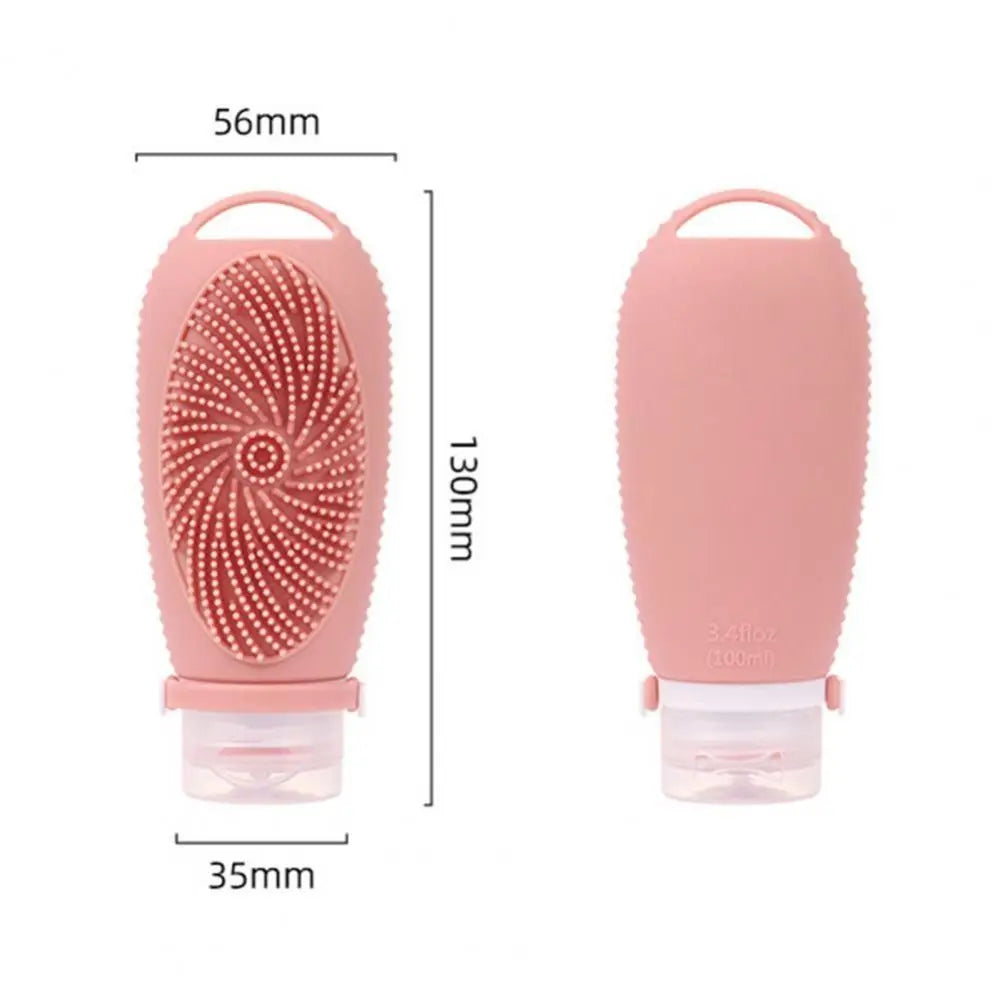 2-in-1 Shower Brush Bottle – Refillable Silicone Body Wash Scrubber, 100ml
