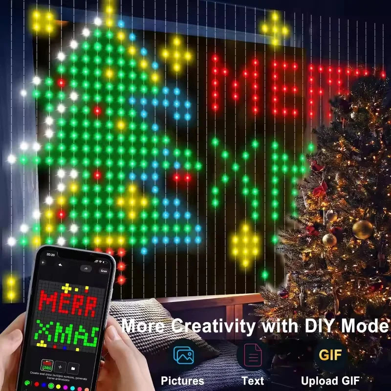 RGB Music Sync Curtain Lights – Scrolling Text LED Fairy Lights