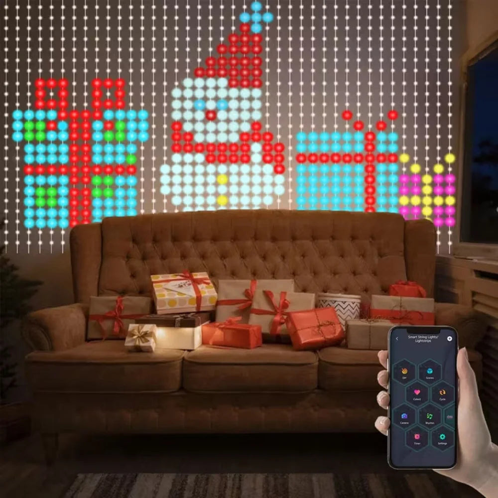 Smart LED Curtain Lights – App-Controlled DIY Text & Picture Window Display