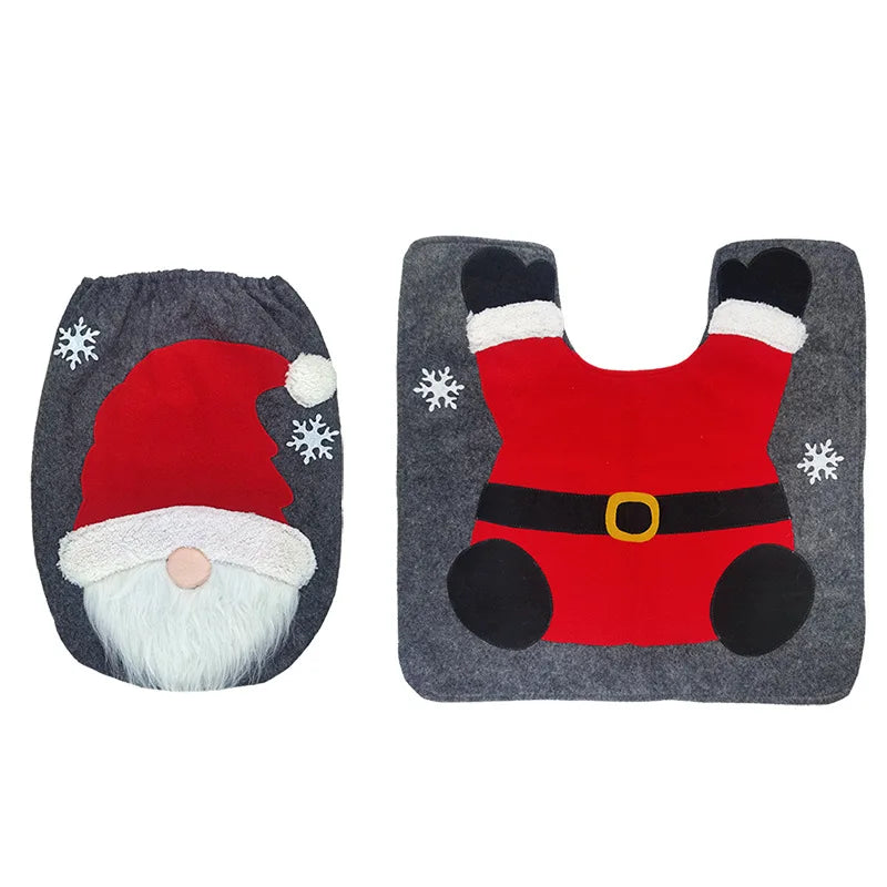 Christmas Toilet Seat Cover & Rug Set – Santa, Snowman & Gnome Bathroom Decor