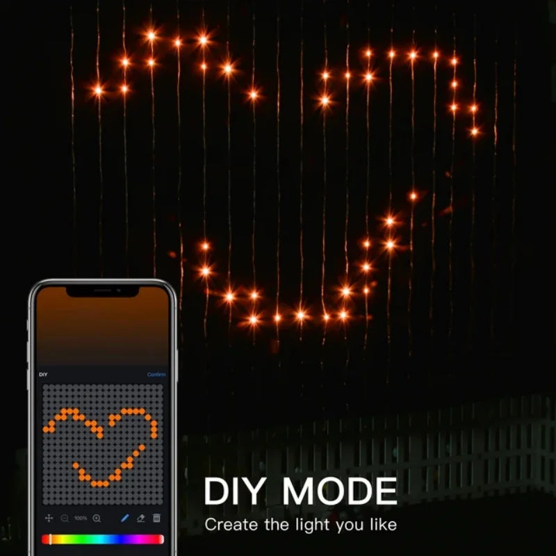 RGB Music Sync Curtain Lights – Scrolling Text LED Fairy Lights