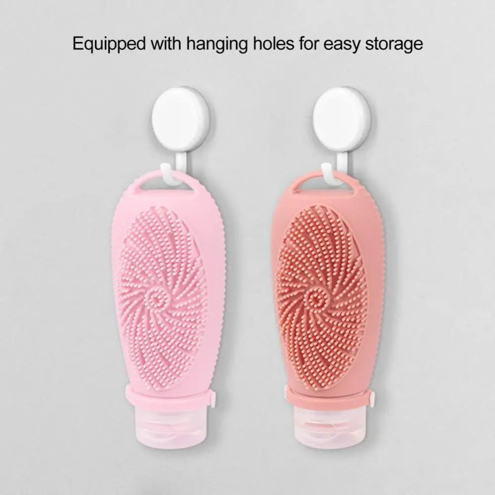2-in-1 Shower Brush Bottle – Refillable Silicone Body Wash Scrubber, 100ml