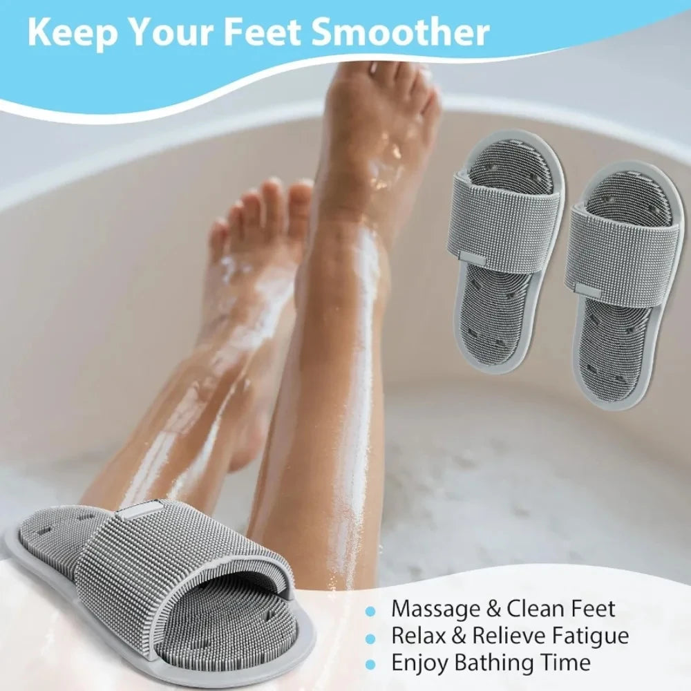 Foot Scrubber Slipper – No-Bend Shower Foot Cleaner with Suction Cups