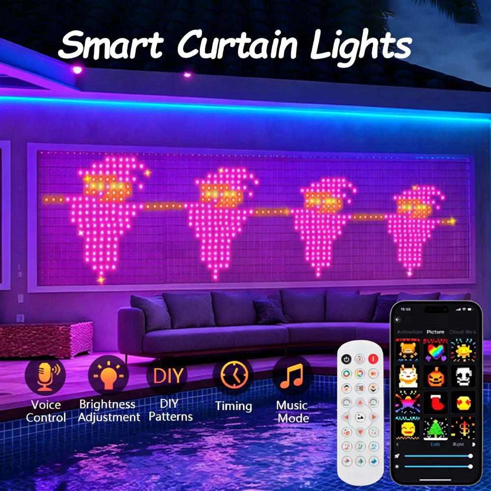 Smart LED Curtain Lights – App-Controlled DIY Text & Picture Window Display