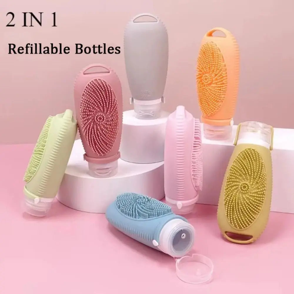 2-in-1 Shower Brush Bottle – Refillable Silicone Body Wash Scrubber, 100ml