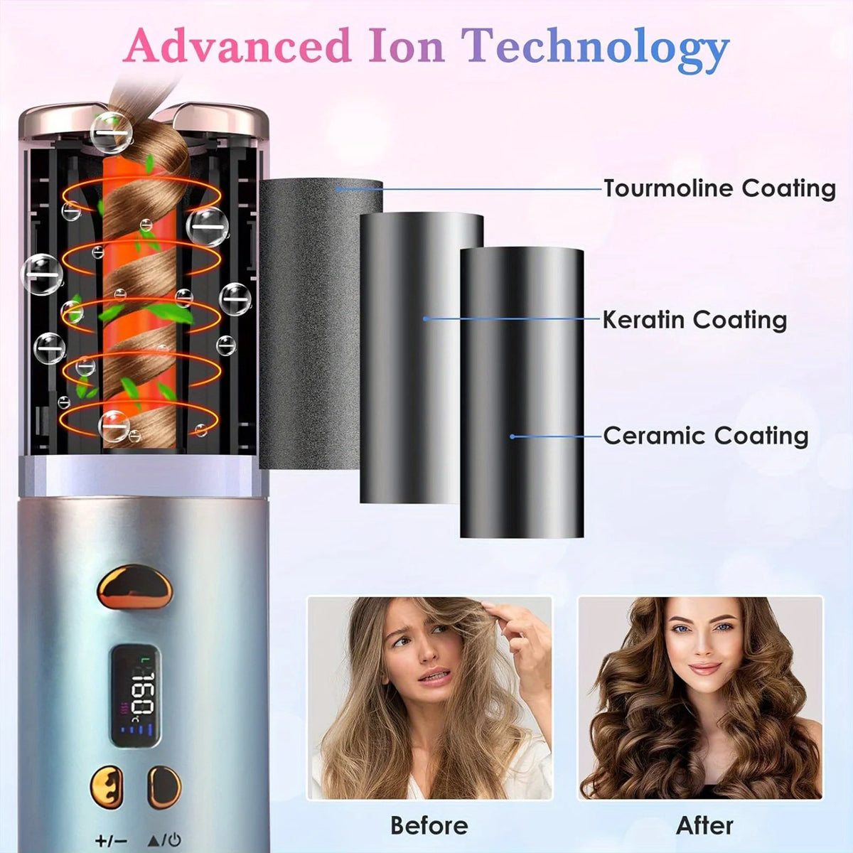 Cordless Auto Curling Iron – 1" Rotating Rechargeable Hair Curler