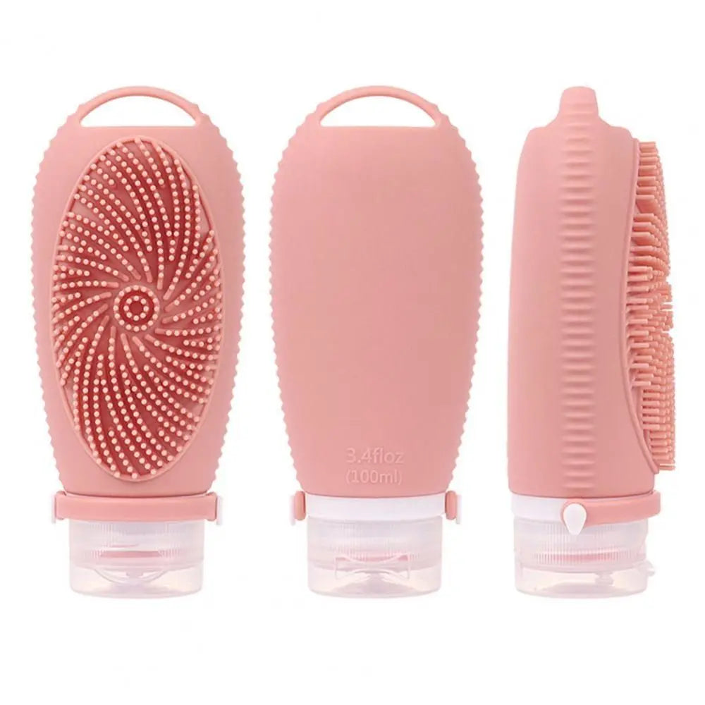 2-in-1 Shower Brush Bottle – Refillable Silicone Body Wash Scrubber, 100ml