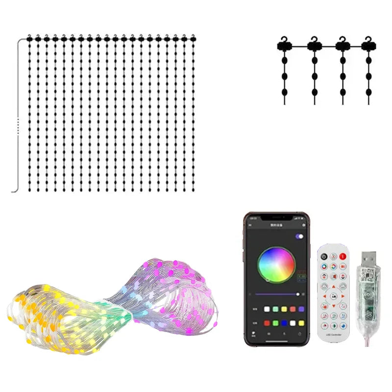 RGB Music Sync Curtain Lights – Scrolling Text LED Fairy Lights