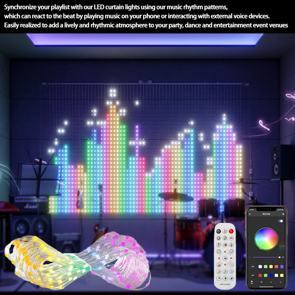 RGB Music Sync Curtain Lights – Scrolling Text LED Fairy Lights