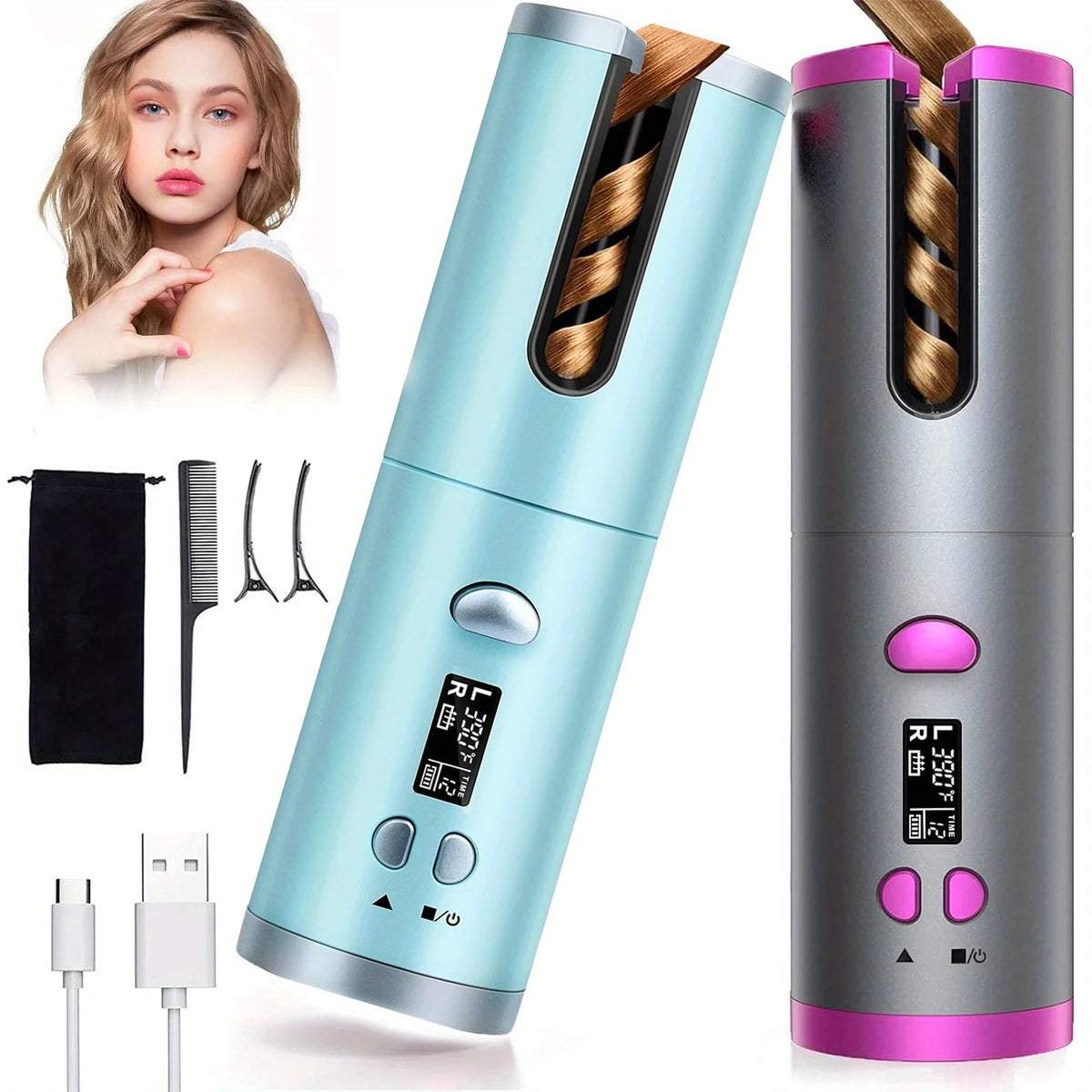 Cordless Auto Curling Iron – 1" Rotating Rechargeable Hair Curler