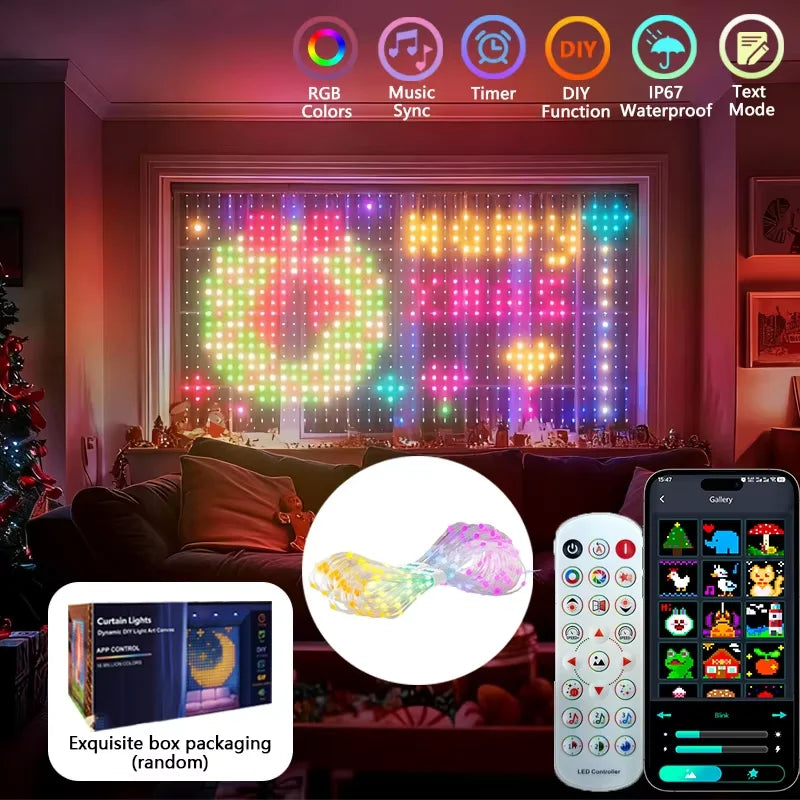 RGB Music Sync Curtain Lights – Scrolling Text LED Fairy Lights