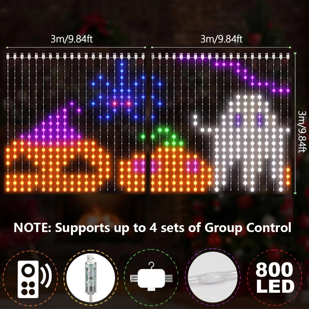 Smart LED Curtain Lights – App-Controlled DIY Text & Picture Window Display