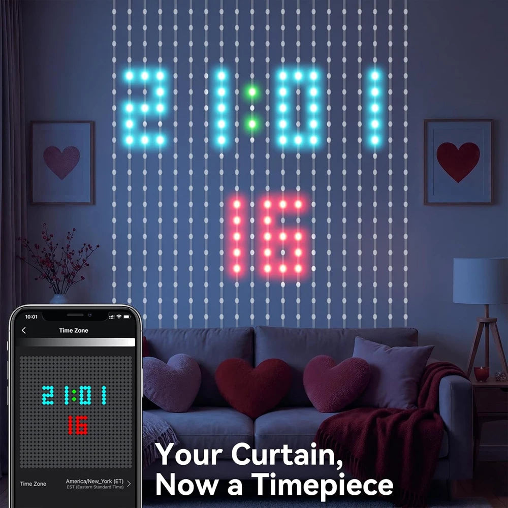 Smart LED Curtain Lights – App-Controlled DIY Text & Picture Window Display