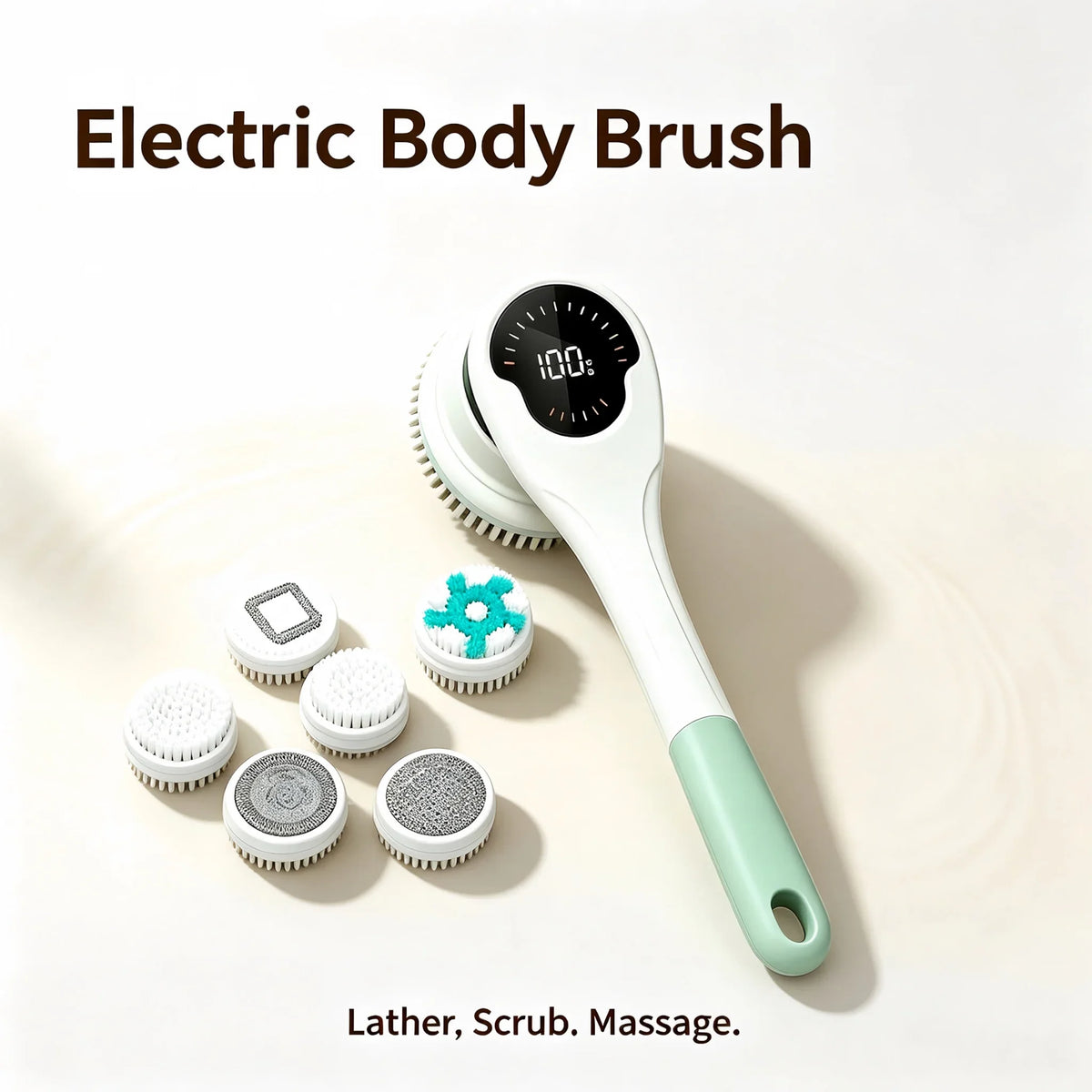 Electric Spin Body Brush – Waterproof Shower Scrubber with 5 Heads